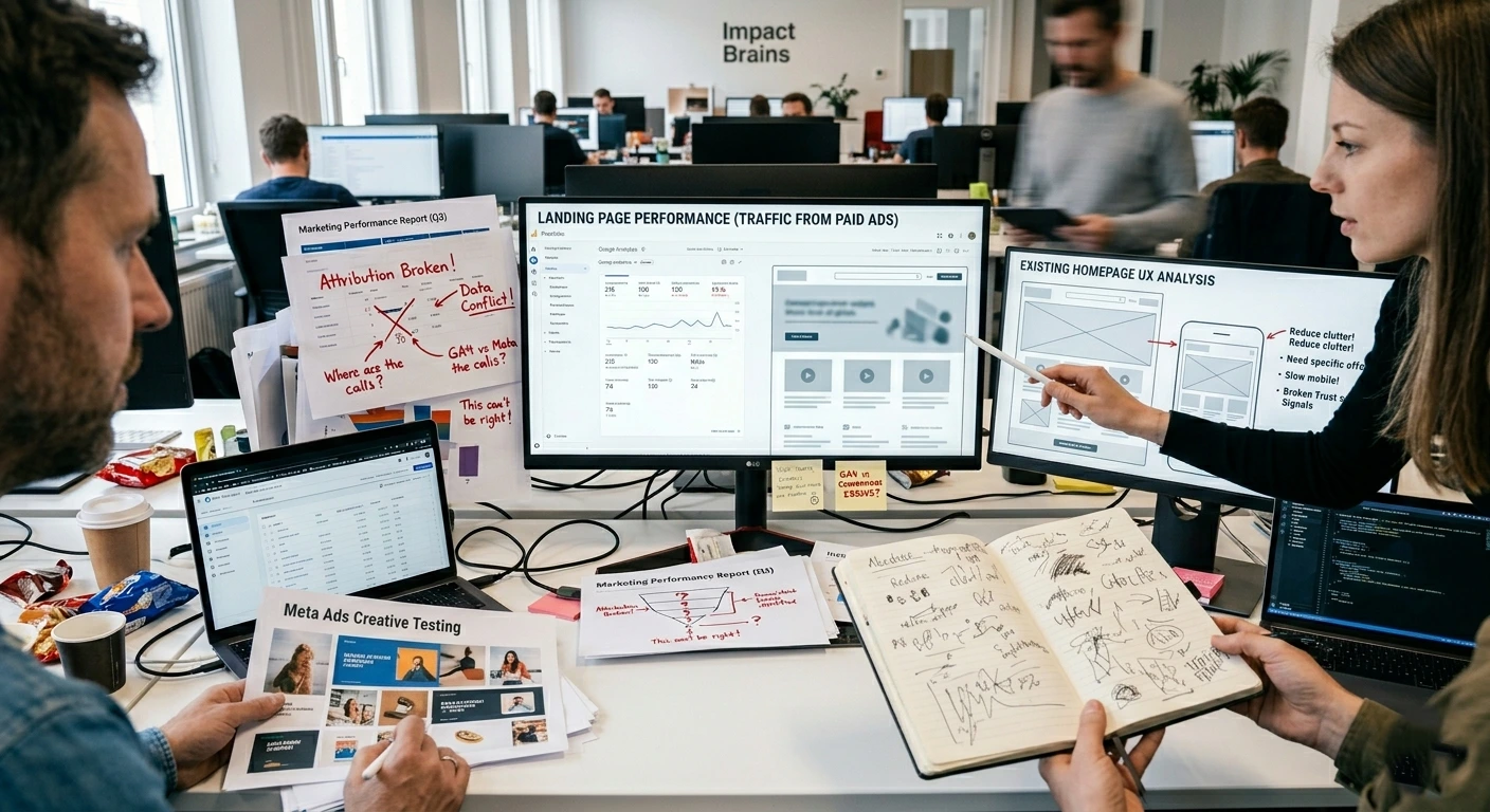 company analyzing their landing page traffic from paid ads
