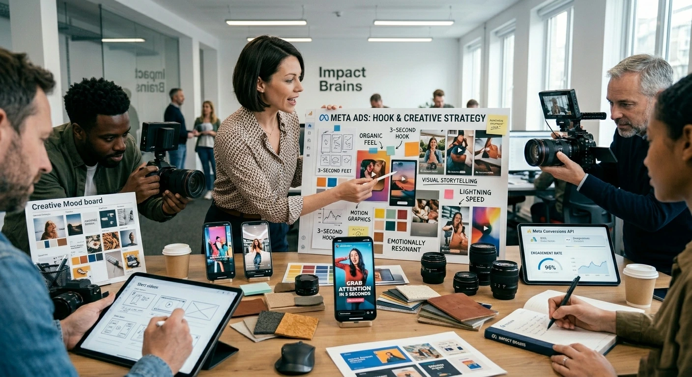 company employees creating a meta ads strategy together