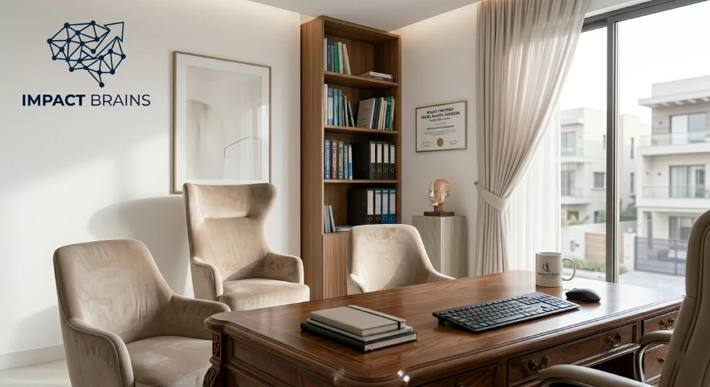 Luxury facial plastic surgery consultation room representing high end cosmetic surgeon patient experience