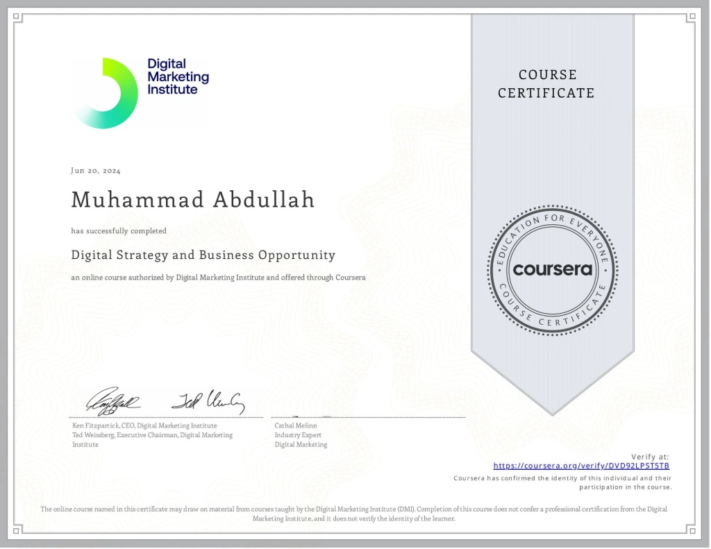 Digital Strategy and Business Opportunity Certificate