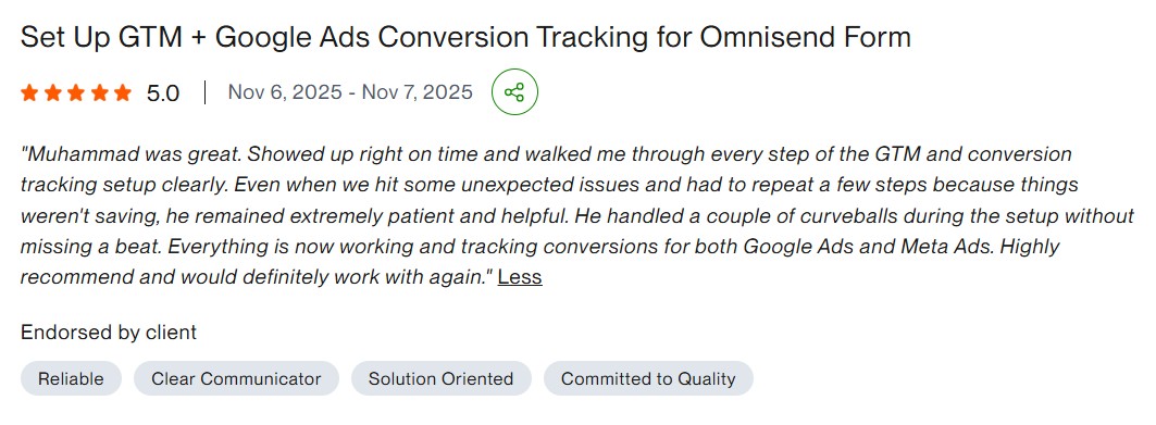 Omnisend form google ads testimonial