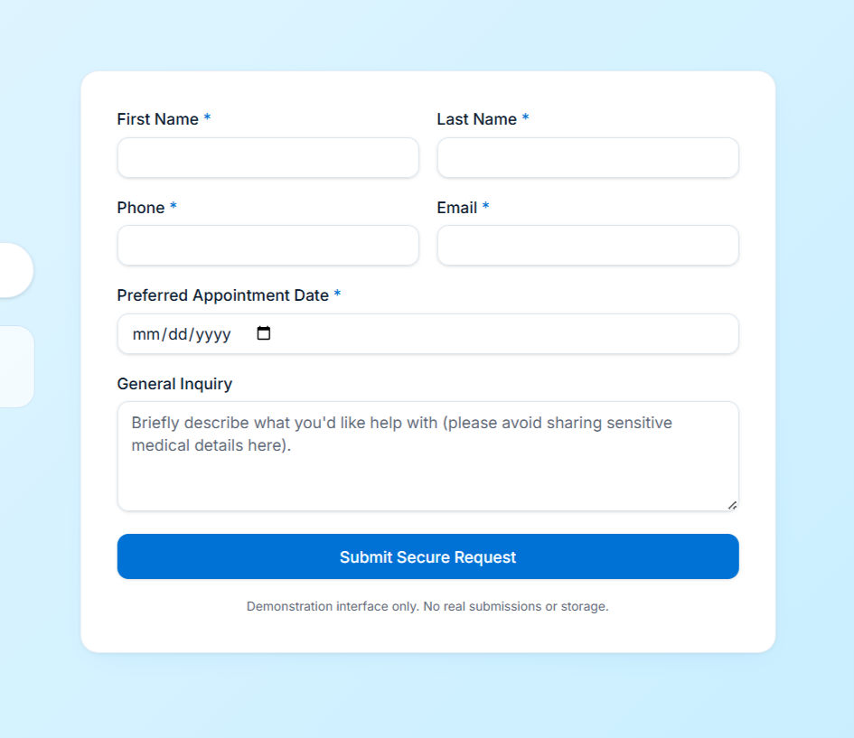 Example of a HIPAA compliant medical landing page form — showing hipaa-compliant form fields