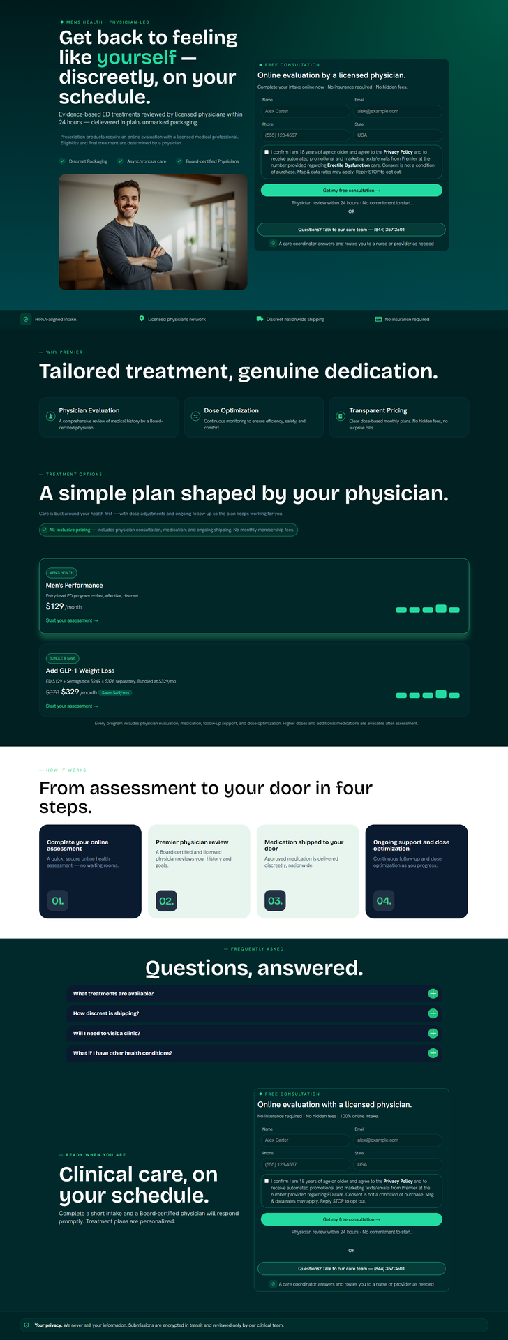 Mens Health Landing Page for Telehealth business Complete Screenshot