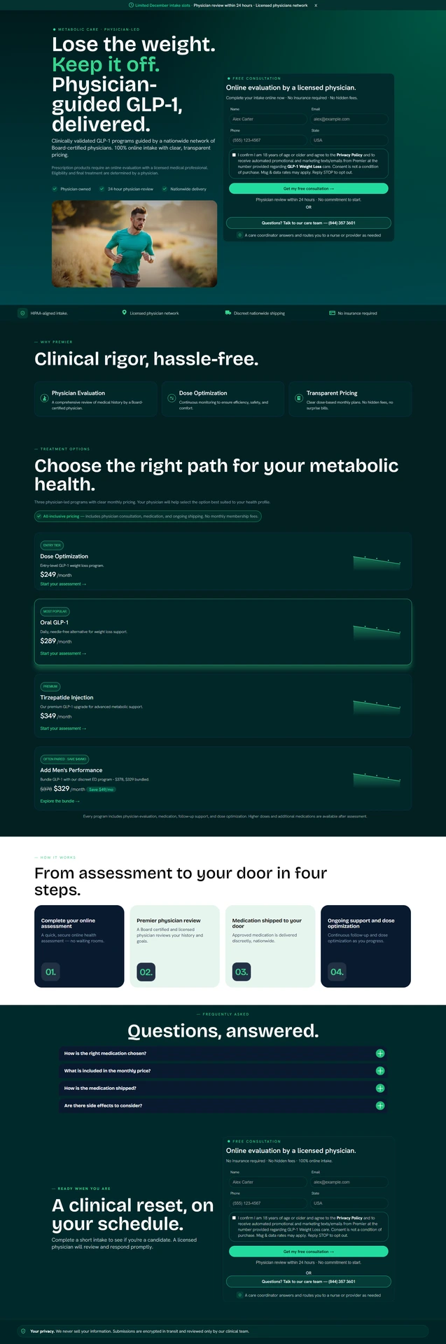 Weight Loss Landing page for telehealth brand complete screenshot