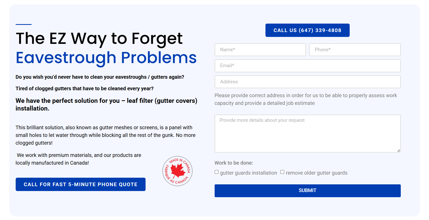 Window Cleaning Business in Canada Landing page hero screenshot