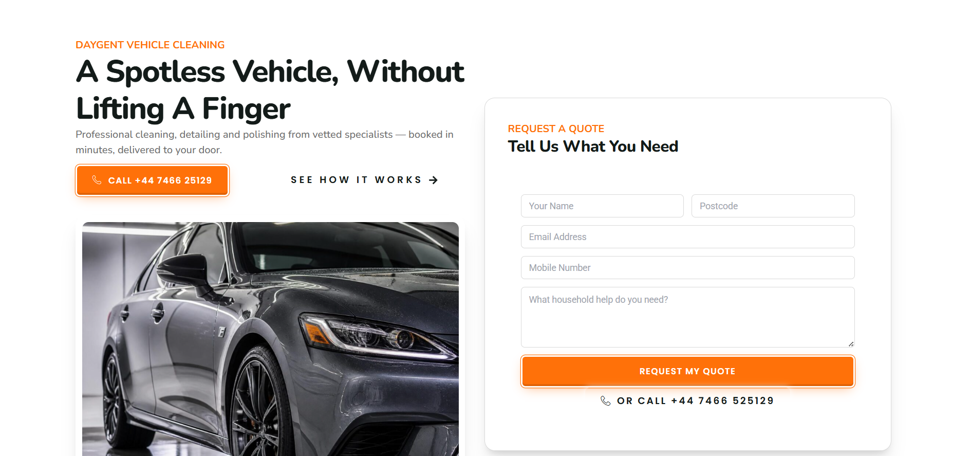 UK Business Vehicle Cleaning Service Landing Page Hero Screenshot