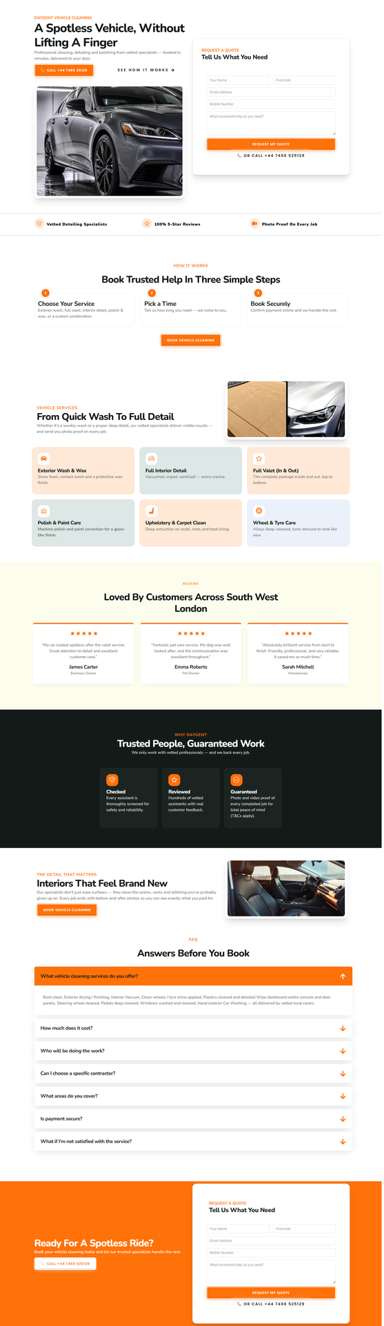 UK Business Vehicle Cleaning Service Landing Page Complete Screenshot