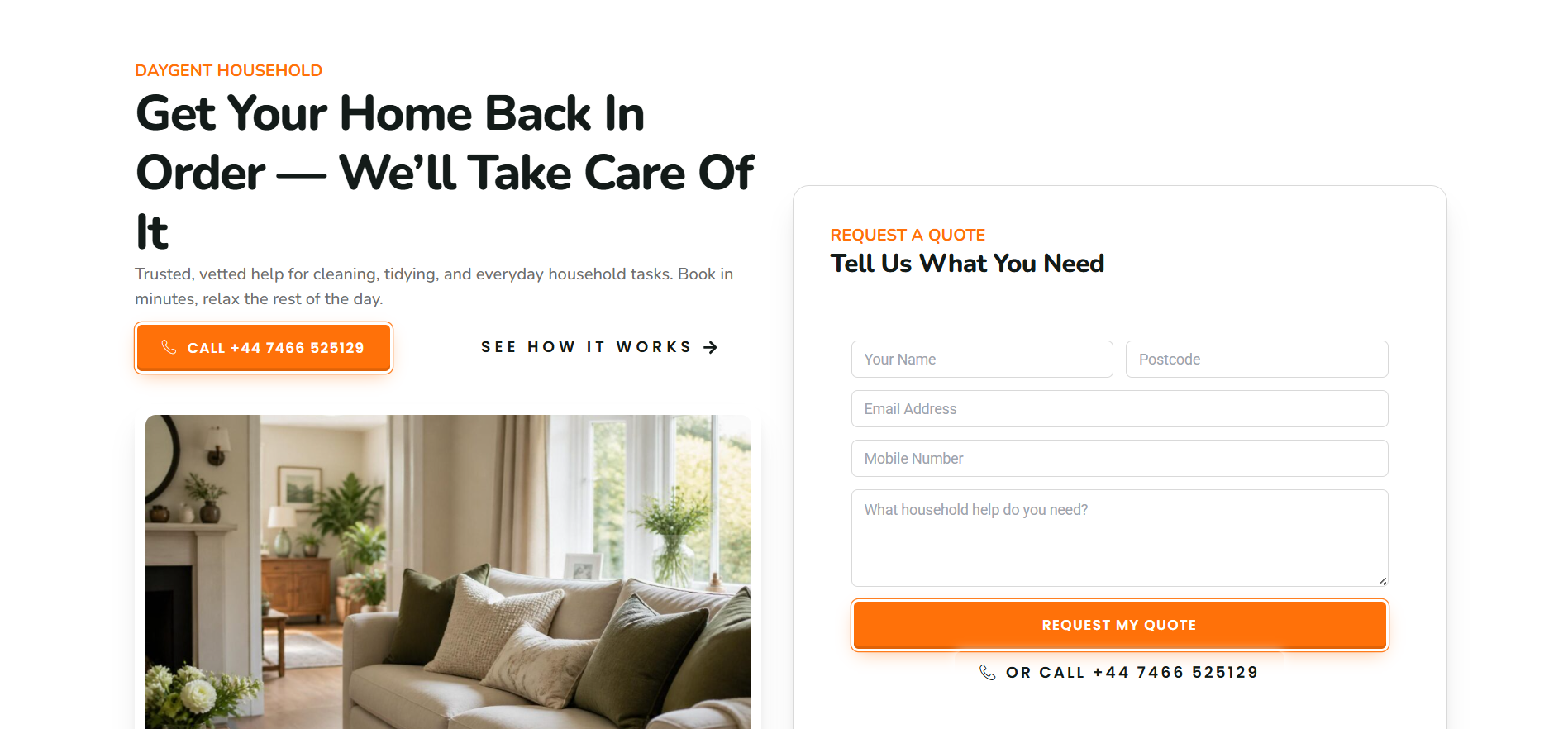 UK Business Household Services Landing Page Hero Screenshot