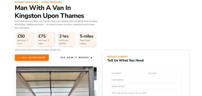 man and van newly launched service landing page hero image