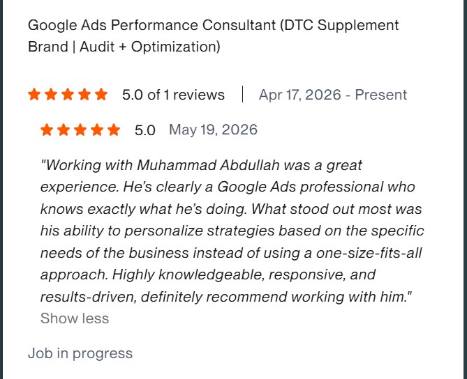 Client review praising professional Google Ads management