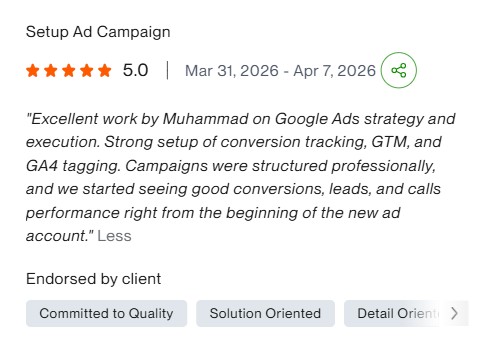Client review of a professional Google Ads campaign setup