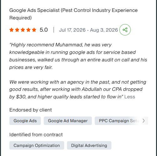 Client review: cost per acquisition dropped by 30 dollars