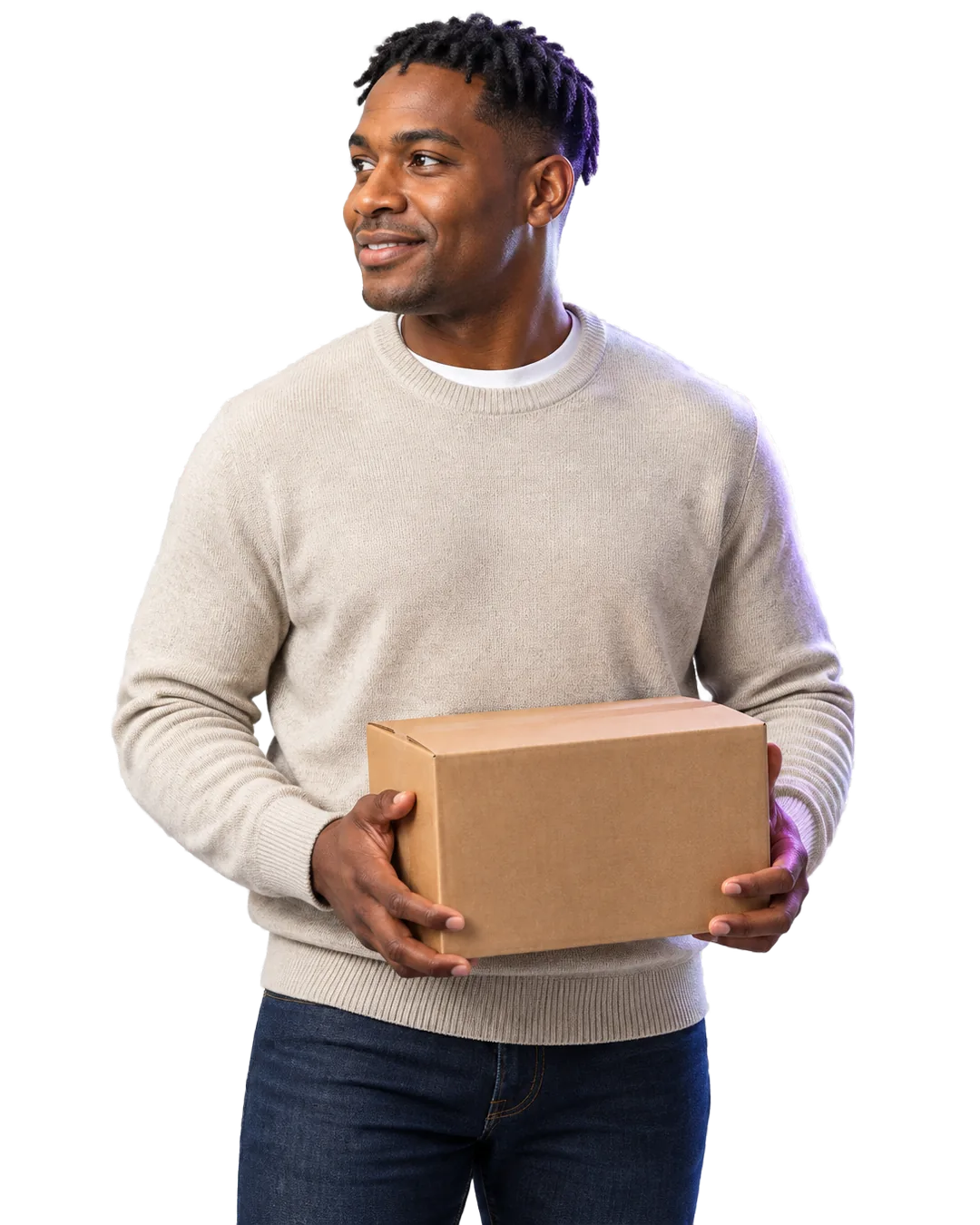 E-commerce founder holding an unbranded shipping box, focused on profitable orders
