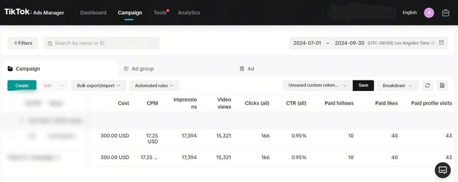 tiktok ads campaign showing good progress