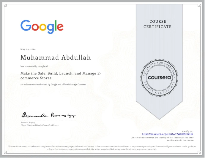 Make the Sale: Build, Launch and Manage E-Commerce Stores Certificate