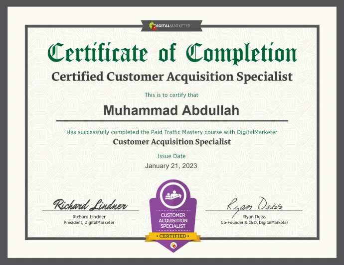 Certified Customer Acquisition Specialist Certificate